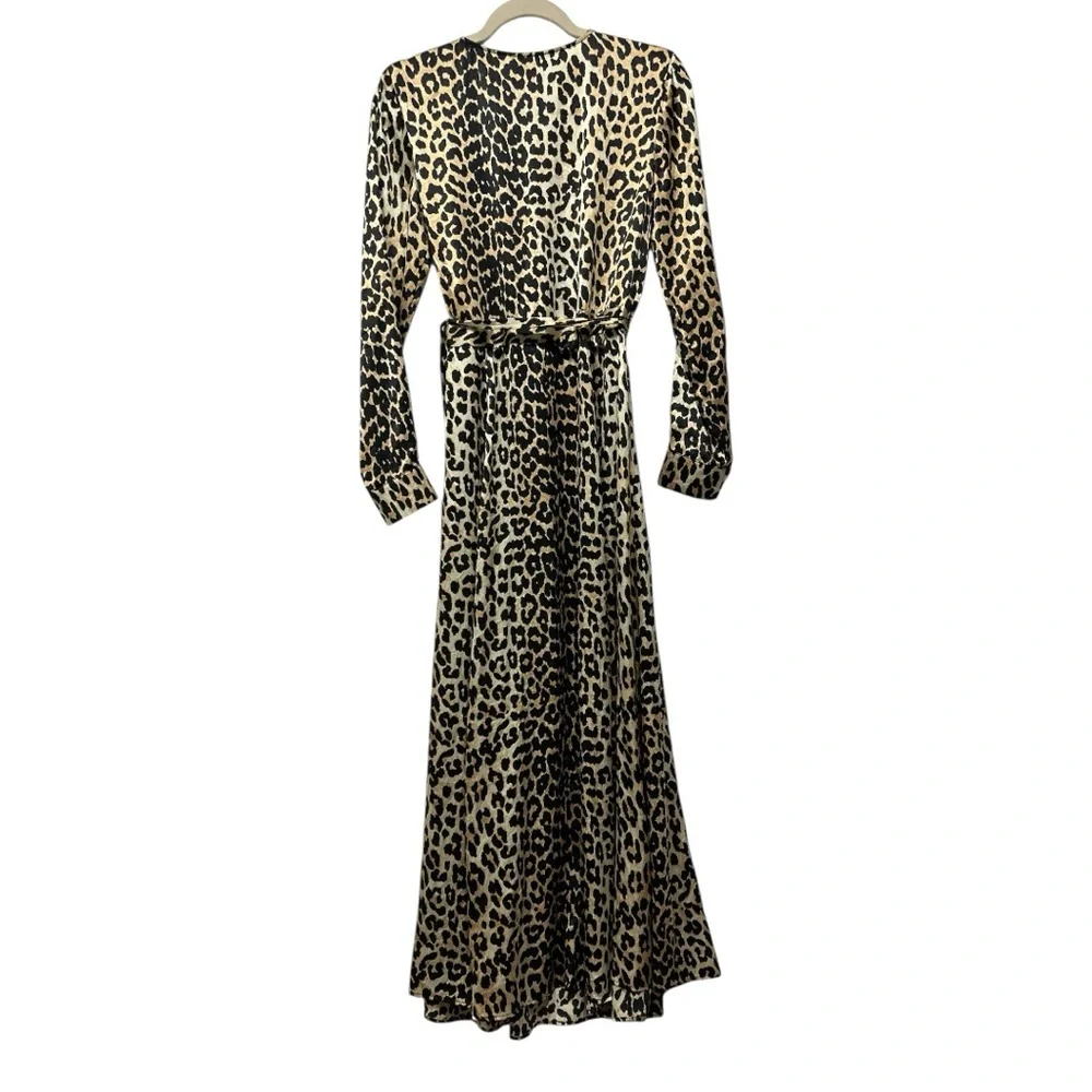 Ganni Silk Wrap Dress Leopard Print Long Sleeve Mob Wife Luxury Sz 38 = US 6 - Picture 12 of 14